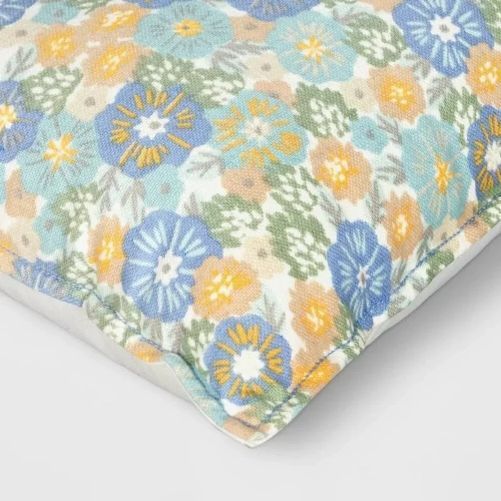 Target‎ Room Essentials Printed Cotton Embroidery Lumbar Throw Pillow Blue 2024